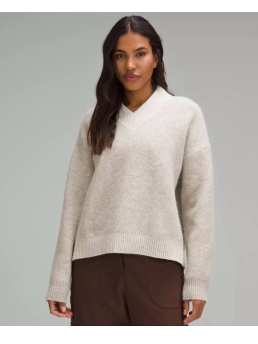 Lululemon Relaxed V‑Neck Sweater in Light Cream L